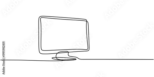 continuous one line drawing Vector line art computer monitor icon