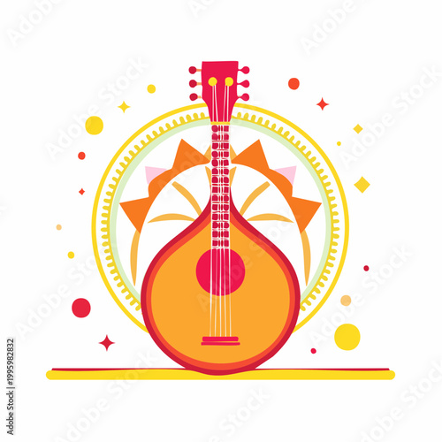 Stylized Illustration of a Mandolin or Lute with Decorative Elements