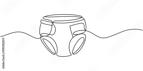 continuous line drawing. Line art, drawing baby diapers. Vector illustration on white background, Newborn line art. Baby legs illustration. Art for print. Child in diaper. Continuous one line drawing.