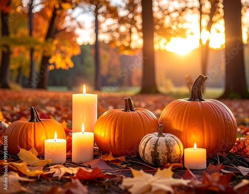 Autumn Harvest Pumpkins and Candles.