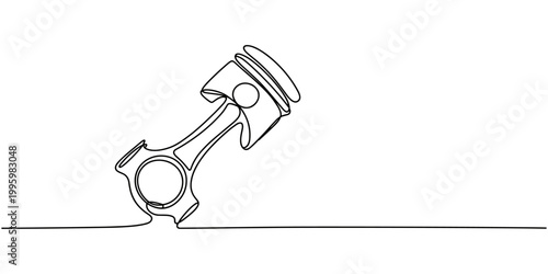 Engine piston continuous one line drawing, Minimalist vector illustration of a piston with a single connecting rod, Connecting Rod With Piston Drawing, Automotive Engineering Line icon, Sketch Design.