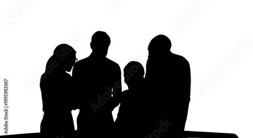 Four silhouettes embracing and standing together isolated on transparent background, Vector