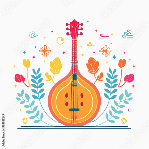 Stylized Lute with Floral Elements