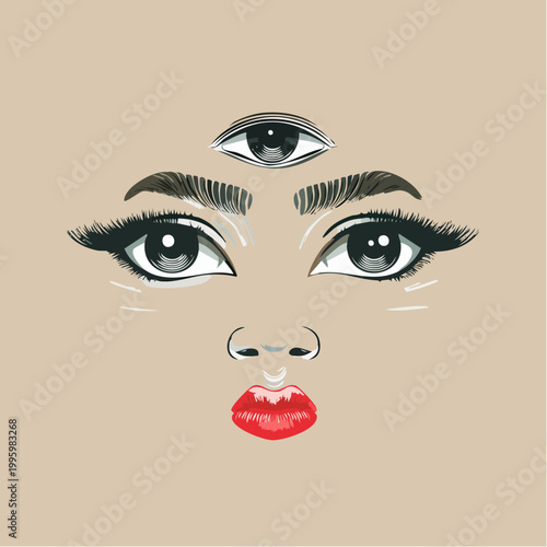 Third Eye and Red Lips Illustration