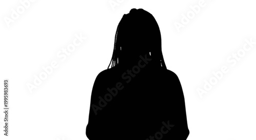 Silhouette of person with long braided hair isolated on transparent background, Vector
