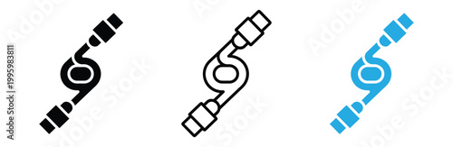 Three color variations of a stylized microphone icon in black, Line art, And blue on a white background for audio and music concepts