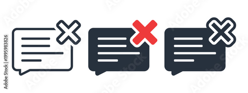 Message Denied Icon with Chat Bubble and Cross Symbol. Vector Illustration