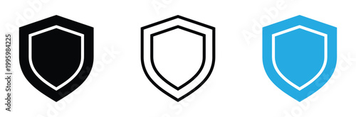 Shield icons in black, White and blue for protection and security concepts