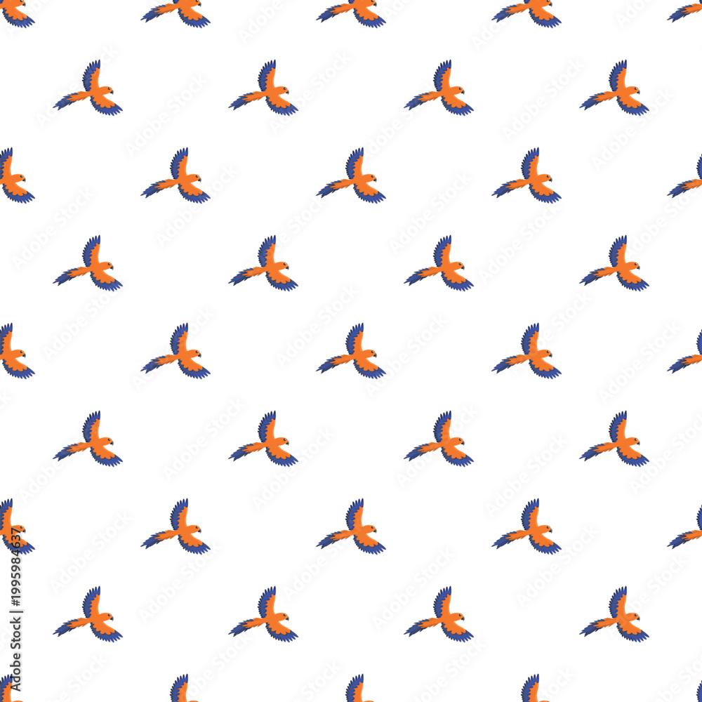 Fototapeta premium Flying parrots pattern with vibrant orange and blue birds