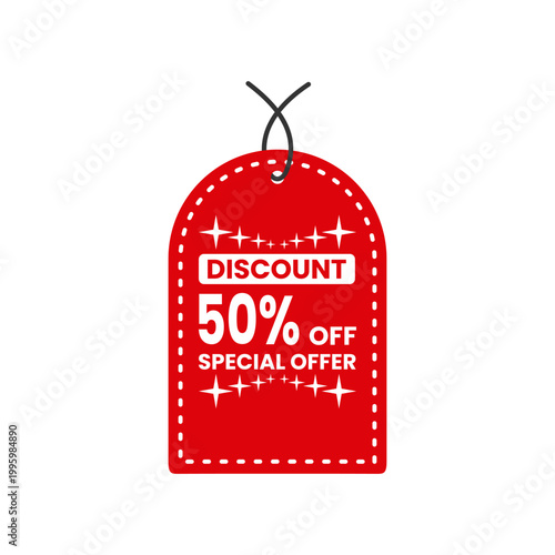 Red 50 Percent Off Discount Tag Special Offer Vector Illustration
