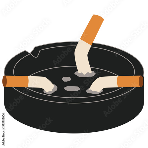 Cigarette Butts in Ashtray With Ash Residue, Smoking Waste Concept and Unhealthy Lifestyle Illustration