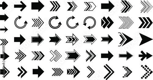 
Arrow icons collection with bold and outline navigation symbols, different direction pointers, circular arrows and chevrons set isolated on light background vector