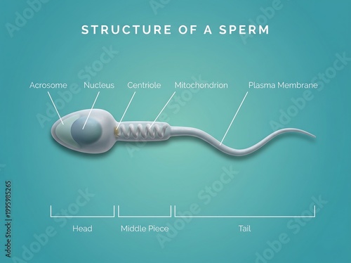 An infographic illustrating the structure of a sperm cell with labeled parts