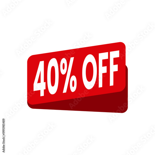 40 Percent Off Red Discount Tag and Sale Label on White