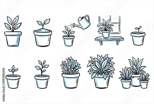 Plant Growing Icon Set – Hand Drawn Growth Nature Vector
