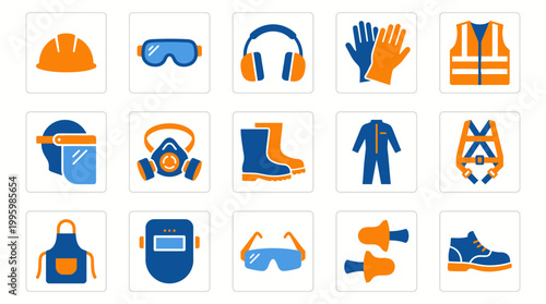 Vector Icons Set of Industrial Personal Protective Equipment Icons 1. Vector Illustrations. EPS Editable