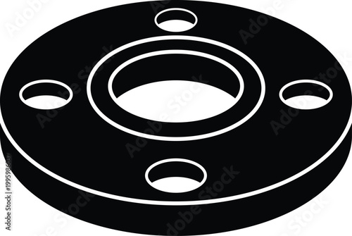 Pipe Flange Silhouette Isolated on White Background
