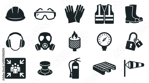 Vector Icons Industrial Safety Equipment Icons Set. Vector Illustrations. EPS Editable