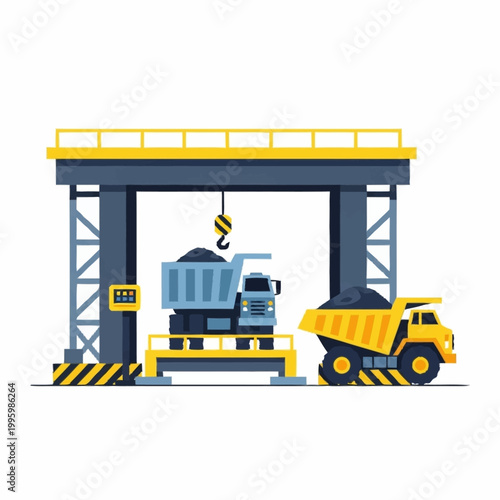 Industrial coal loading facility with dump trucks.