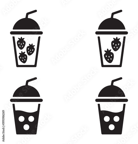 Takeaway drink cup icons collection with berry smoothies and bubble tea graphic variations.