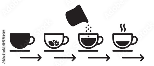 Infographic showing steps of brewing coffee with beans and powdered ingredients vector.