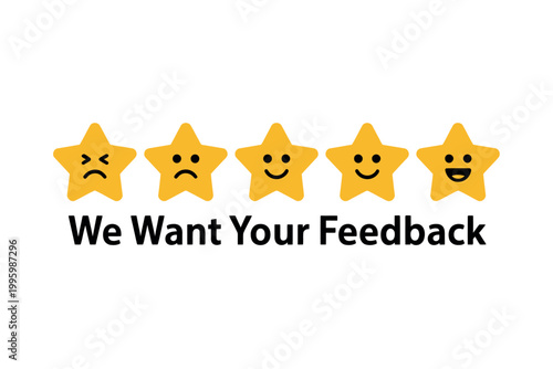 A graphic with stars and text asking for customer feedback and reviews.