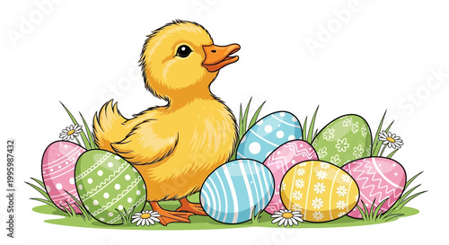 Tableau sur toile Yellow Duckling Easter Holiday Animal.