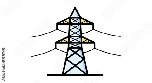 Electricity Transmission Tower with Power Lines Icon for Energy Supply Grid