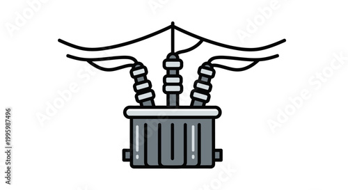 Power Transformer Unit Connected to Overhead Electric Lines Illustration