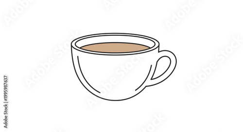 Simple Line Drawing of a Coffee Cup Filled with Beverage.