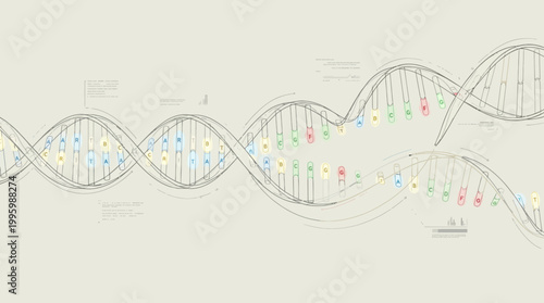 Intricate molecular visualization of DNA's double helix structure, representing genetic information and dynamic biological processes