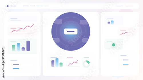 Analytics dashboard with circular centerpiece chart widgets reports metrics and clean pastel admin interface modern business layout design