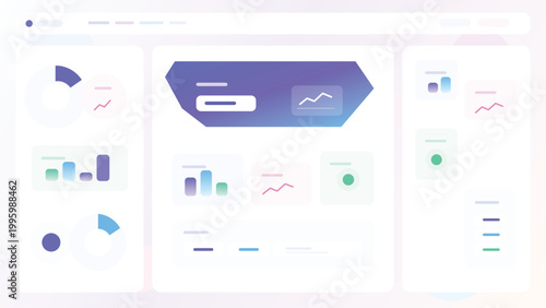 Modular analytics dashboard interface with gradient chart card widgets reports metrics and clean pastel business admin layout design