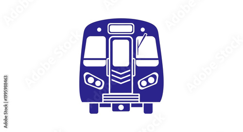 Blue public transit bus front view.