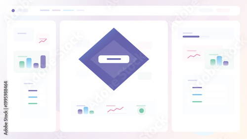 Modern analytics dashboard with diamond centerpiece chart widgets reports metrics and clean pastel admin interface layout design system