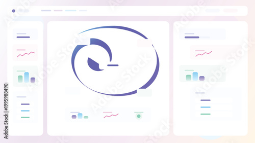 Analytics dashboard with spiral circular centerpiece chart widgets reports and clean pastel admin interface modern business layout design