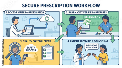 Detailed Visual Guide to a Secure Digital Prescription Workflow Ensuring Patient Safety and Quality Control in Healthcare Operations