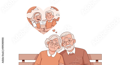 Elderly couple sitting on bench together.