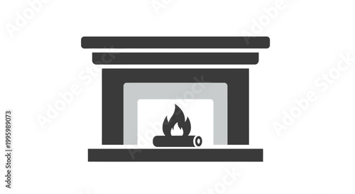 Fireplace with burning fire inside.