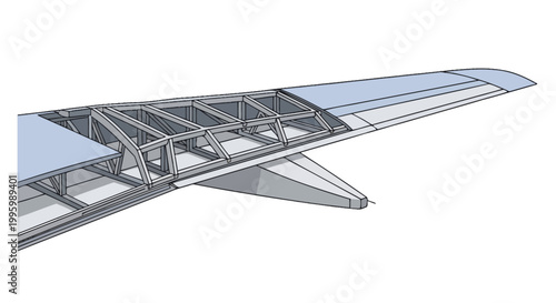 Cross-section of an airplane wing showing its internal structure and framework.