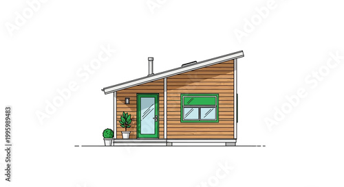 Modern tiny house with wooden exterior and green accents
