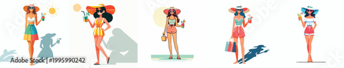 vector of a woman standing holding an iced orange enjoying summer