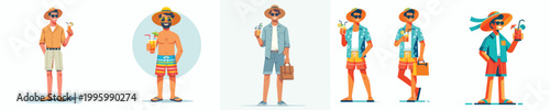 vector of a man standing holding an iced orange enjoying summer
