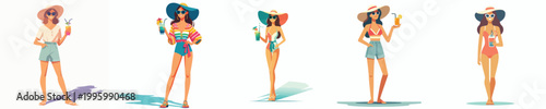 vector of a woman standing holding an iced orange enjoying summer