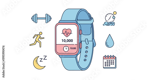 Smartwatch with fitness tracking features shown.