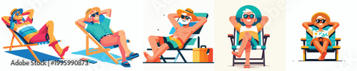 vector of a grandpa lying on her back relaxing on a beach chair during summer