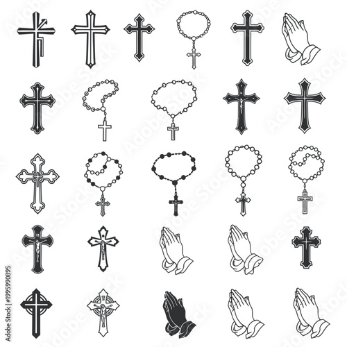 Christian Crosses and Rosary Beads Collection - Religious Symbols
