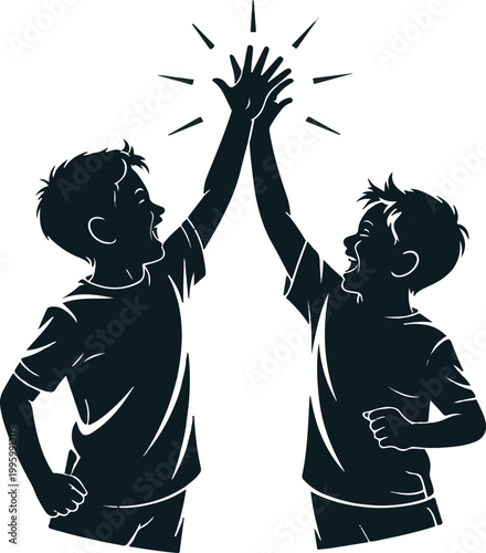 Cousins giving each other a high five in silhouette with together