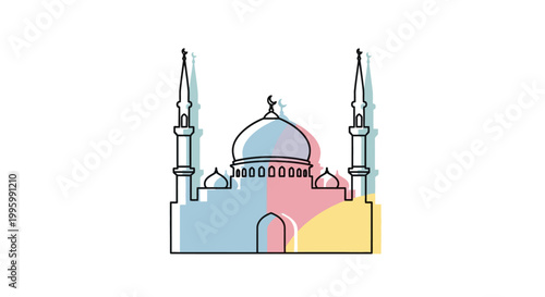 Colorful Mosque Architecture Design Elements.