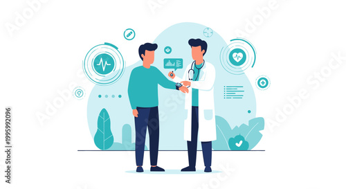 Doctor and patient shaking hands, modern healthcare, medical consultation, technology concept